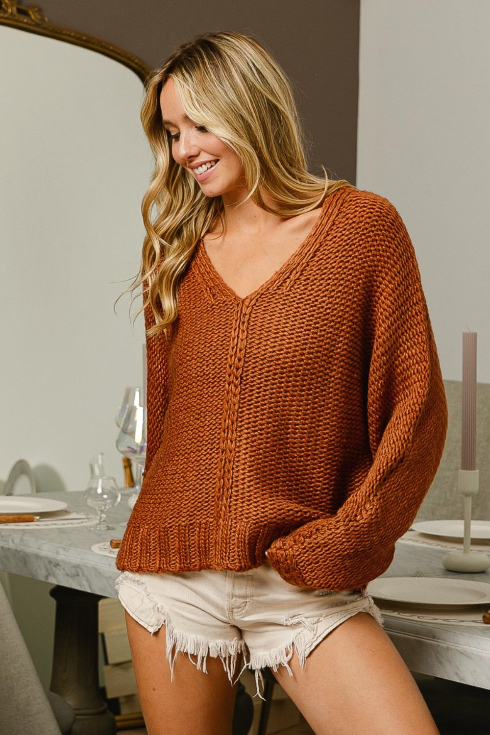 Dakota V-Neck Cable Knit Sweater