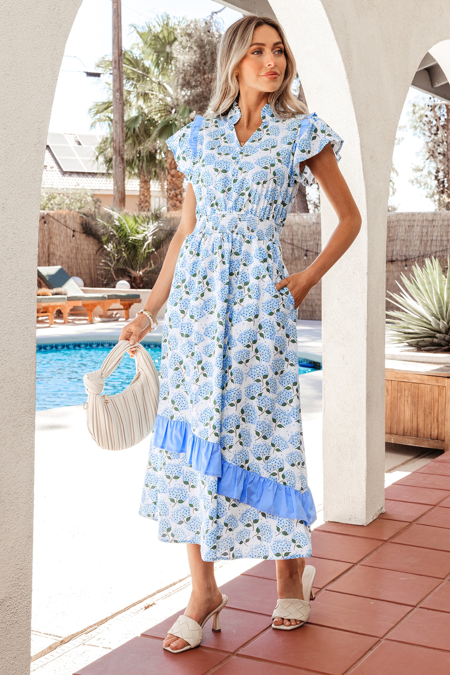 Krista Sky Blue Floral Print Midi Dress