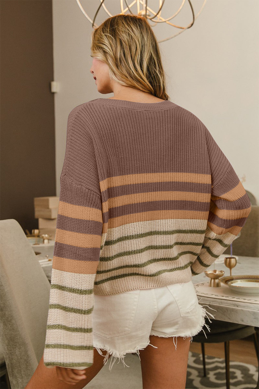 Crista Color Block Striped Long Sleeve Sweater